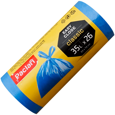 Saci menajeri de gunoi, cu manere, albastri, 35 l, 26 buc, Paclan, 53 x 74 cm